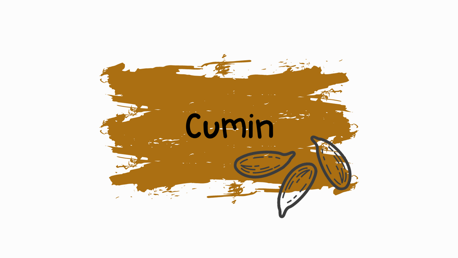 Brown splash of paint with cumin seeds cartoon drawing superimposed