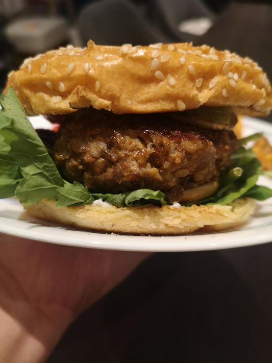 cooked lamb and lentil burger